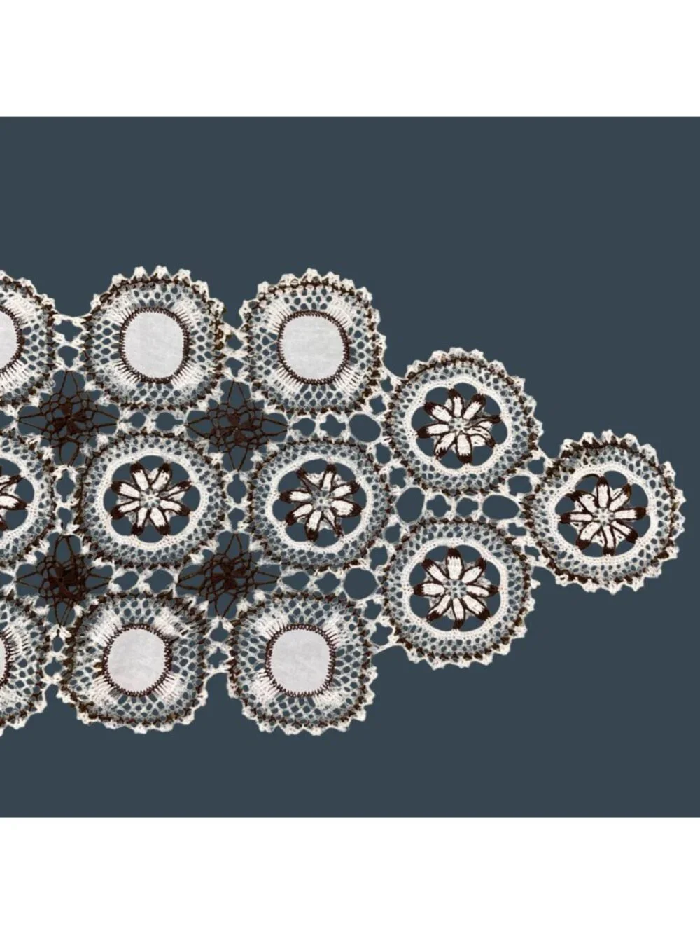 Handmade Starched Crochet Doily Table Runner Brown And White